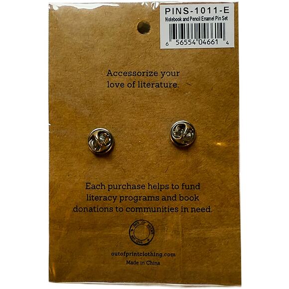 Out of Print Brand Enamel Pin Set: Notepad & Pencil Gift for Writers New - Picture 4 of 6